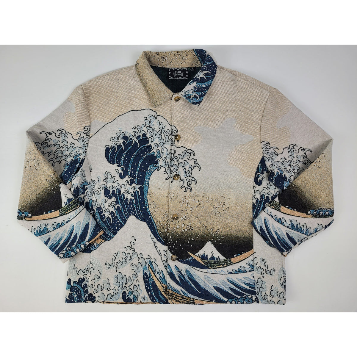 Rebel Vengeance Tapestry Button-Up Jacket The Great Wave of Kanagawa Men's Sz L