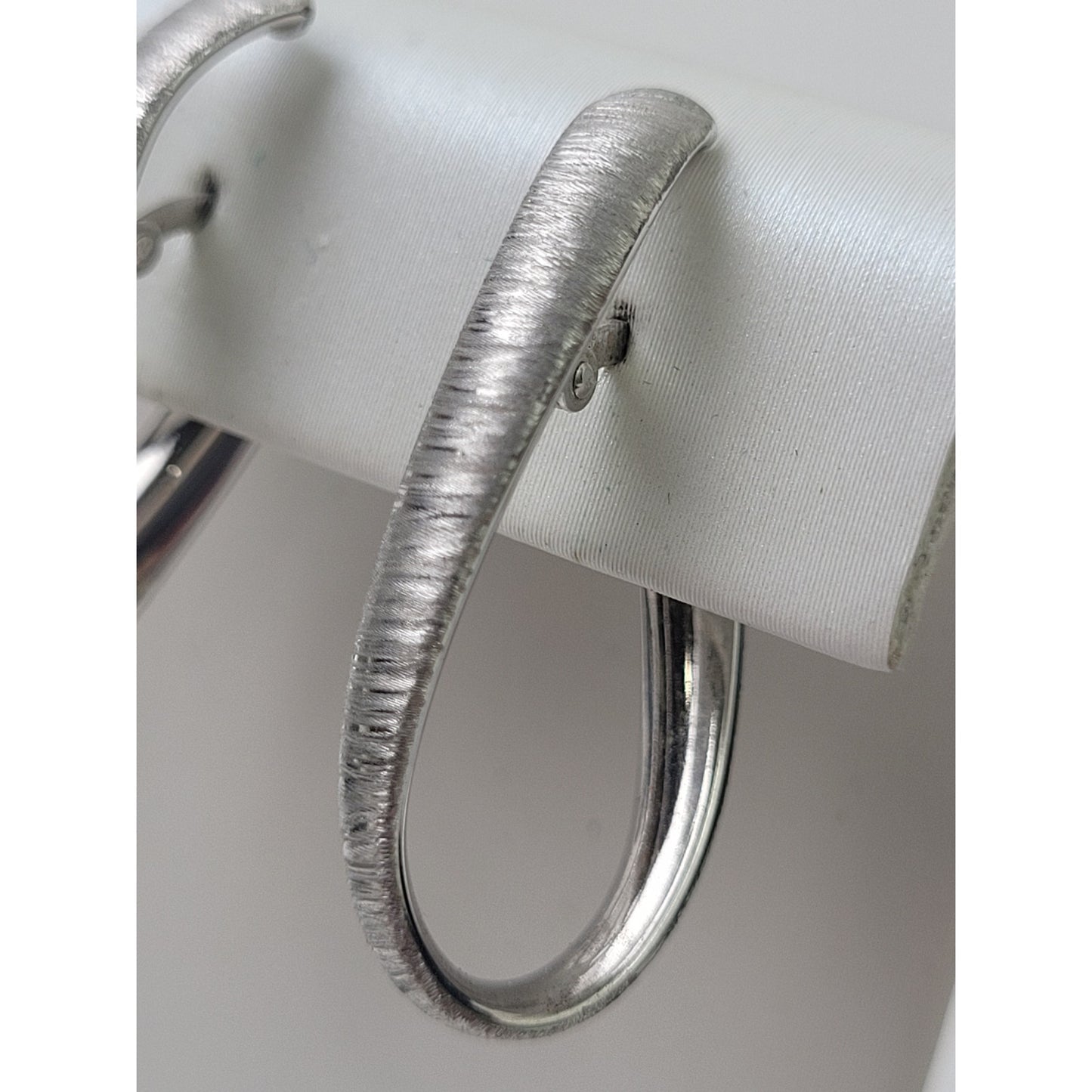 14K White Gold Abstract Hoops w Brushed Finish Made in Italy 28mm Long | 1.77 g