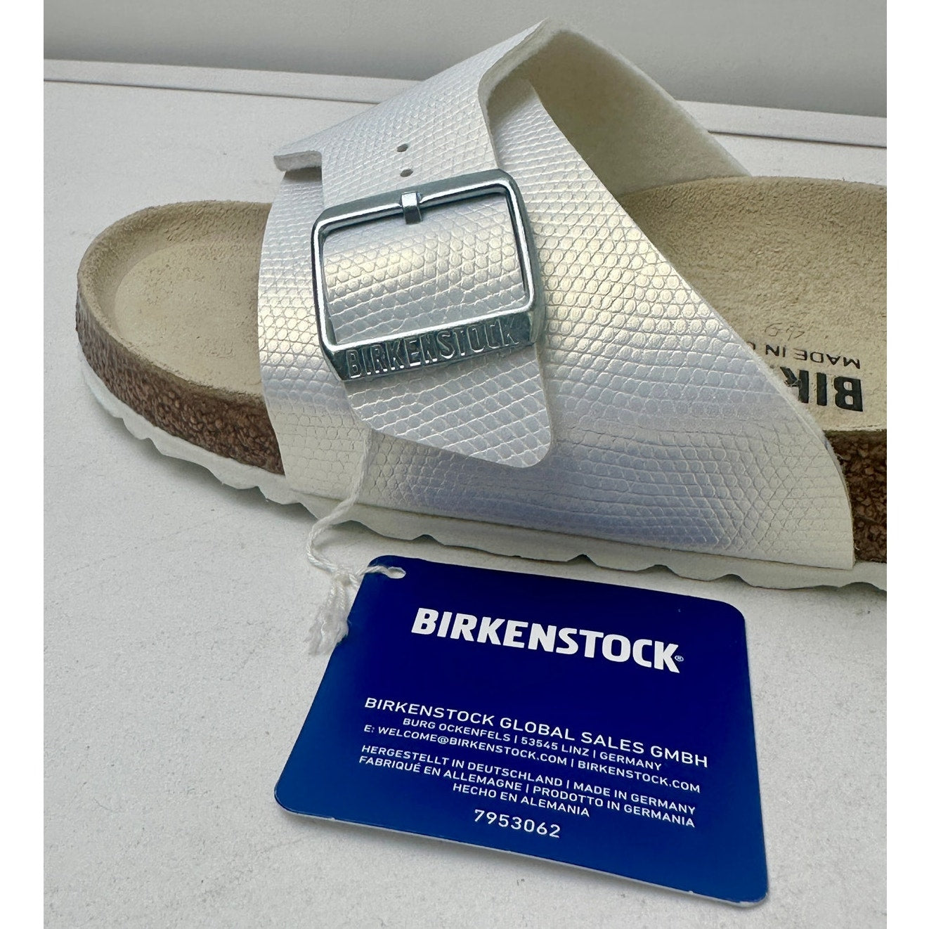 NEW Birkenstock Catalina Slide Sandals White Shiny Lizard Women's Sz 9