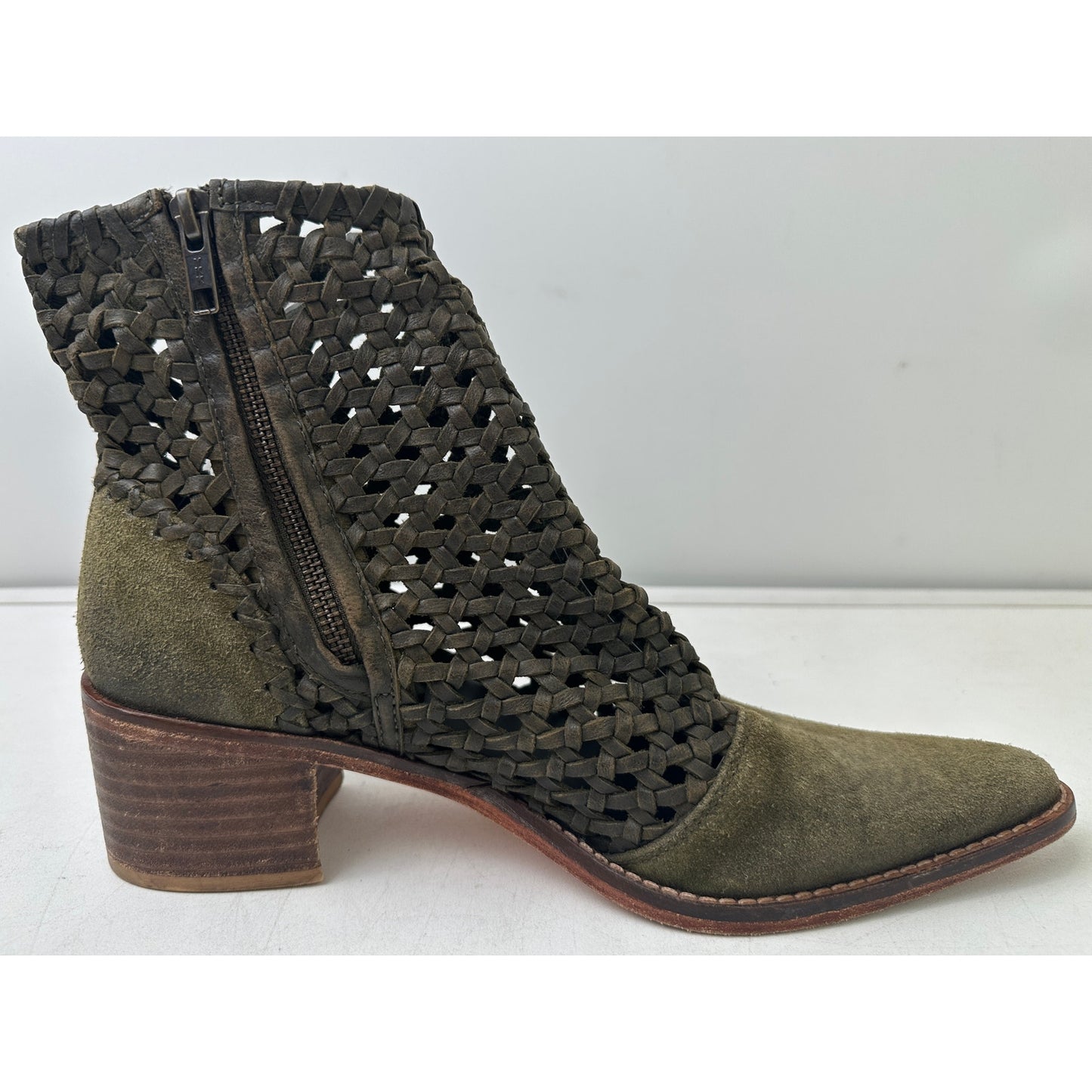Free People In The Loop Woven Leather Olive Green Booties Women's Sz 9