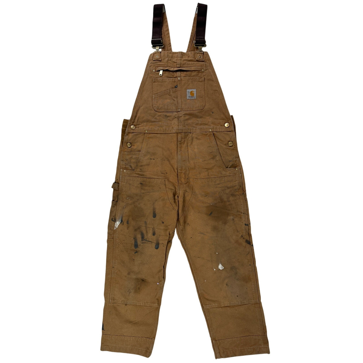 VTG Carhartt Distressed Brown Duck Canvas Double-Knee Overalls Men's Sz 38 x 28