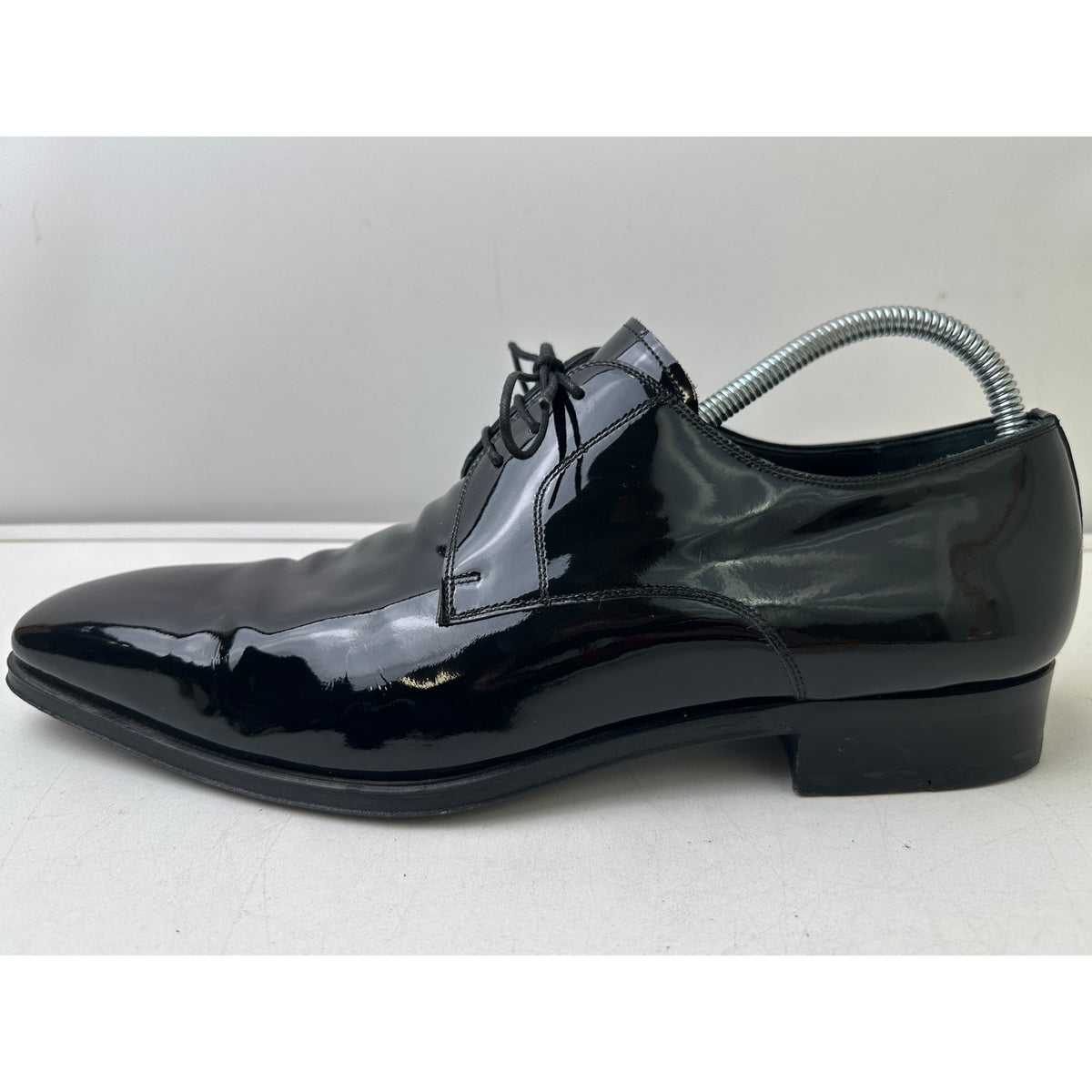 Magnanni Dante Black Patent Leather Plain Toe Derby Tuxedo Shoes Men's Sz 12