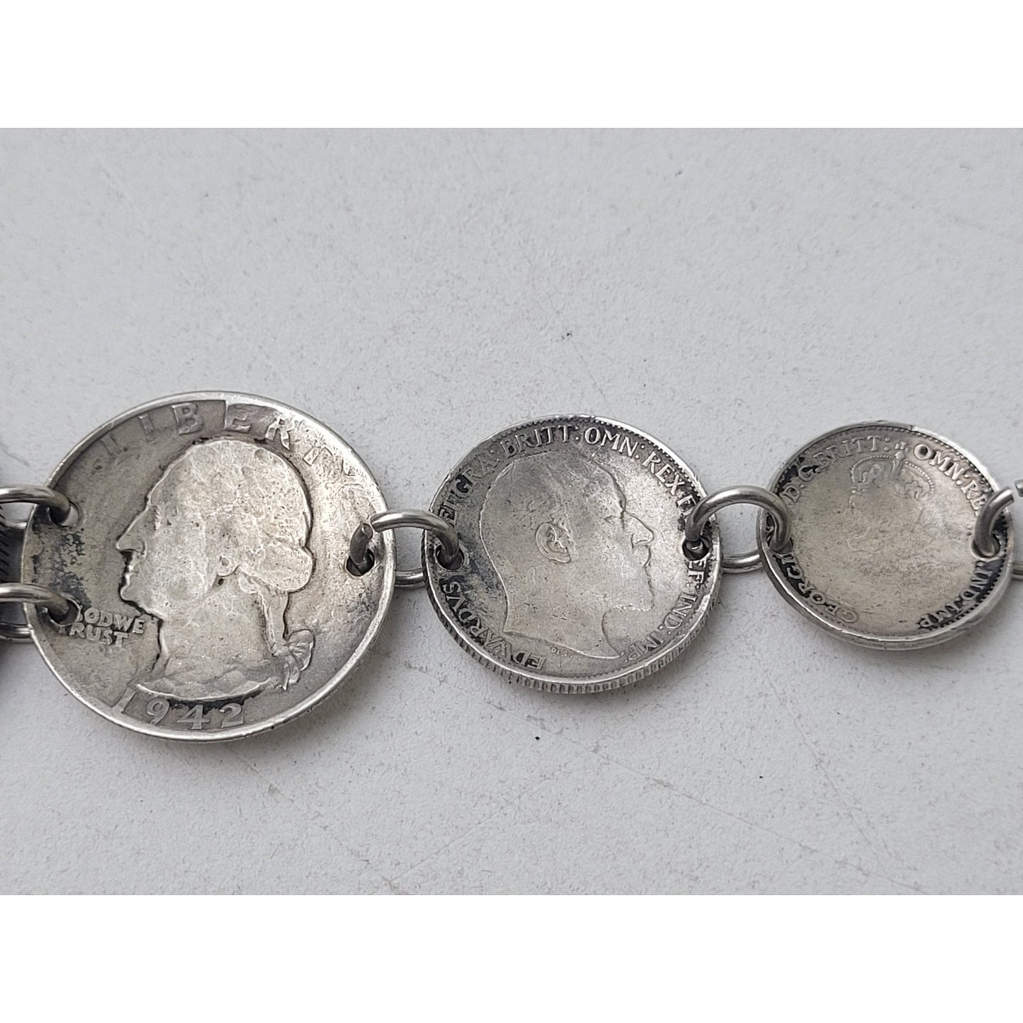 VTG 1940s Sterling Silver Coin Bracelet | Great Britain & USA | 31.19 Grams