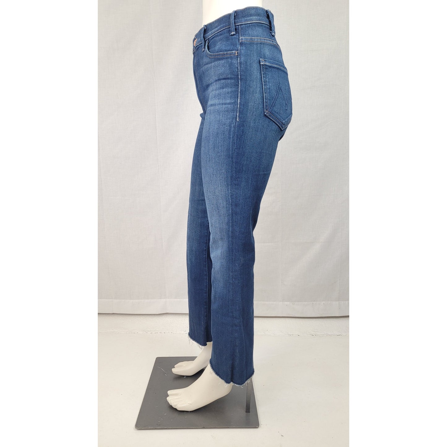 Mother The Hustler Ankle Fray Cropped Straight Leg Medium Wash Jeans Sz 28