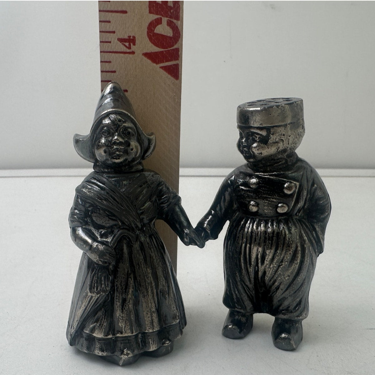 VTG MW Carr Holland Ware Dutch Boy & Girl Plated Salt & Pepper Shakers