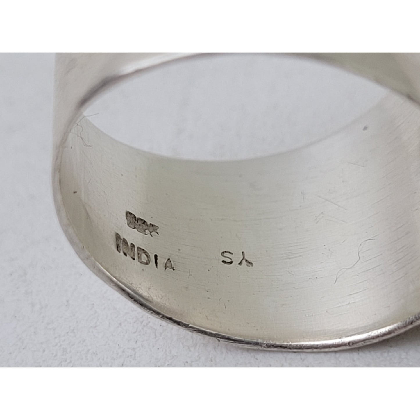 Vintage Large Blue Mystic Quartz Sterling Silver Brass Sz 6.5