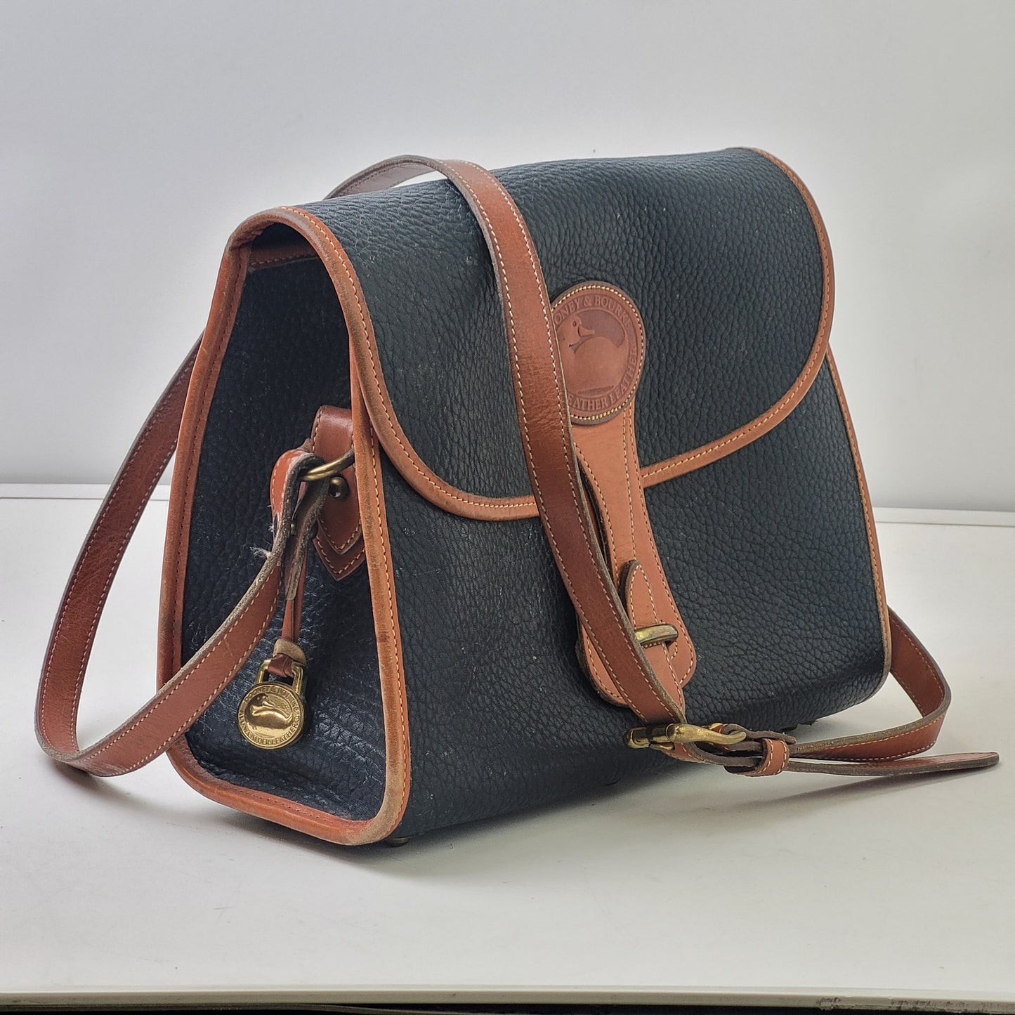 Vintage Dooney & Bourke Essex Bag All-Weather Leather Black & Brown Medium Purse