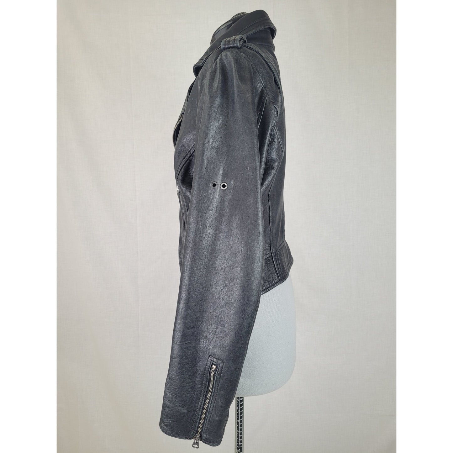 Buffalo David Bitton Black Genuine Leather 1973 Motorcycle Jacket Women's Sz M