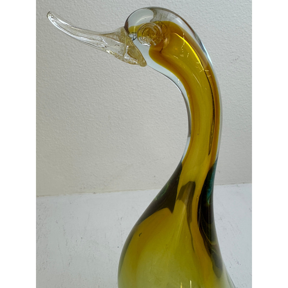 Vintage Murano Sommerso Art Amber & Green Glass Duck Figurine