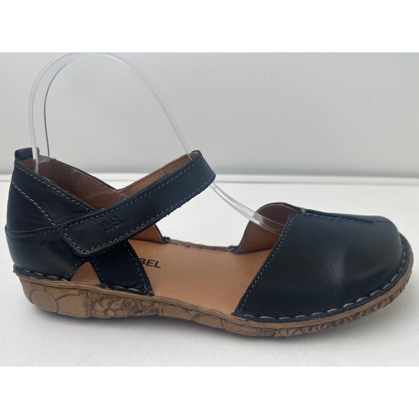 Josef Seibel Black Leather Rosalie 42 Close Toe Mary Jane Sandals Women's Sz 38
