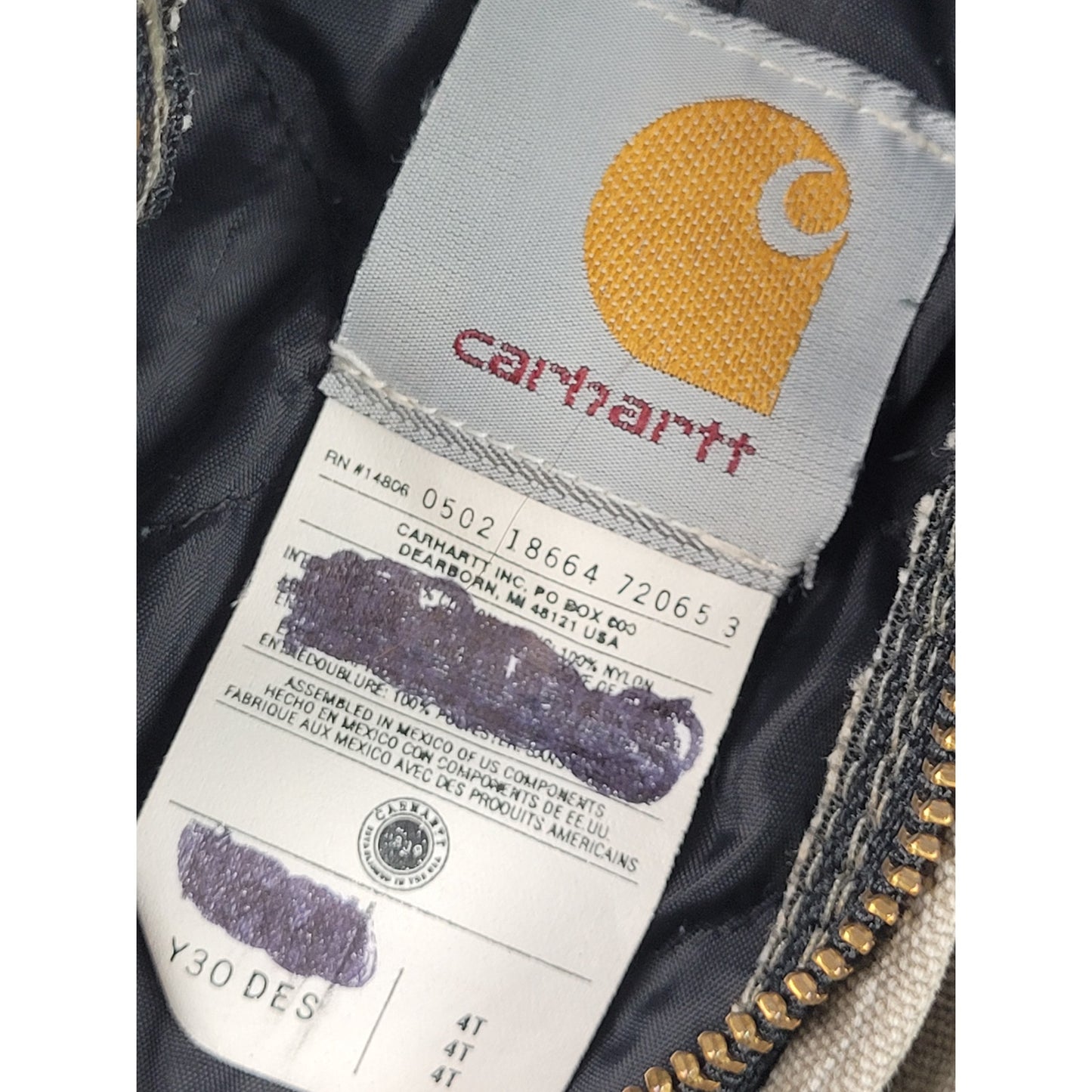 Vintage Carhartt Youth Active Brown Canvas Jacket Quilted Lining Sz 4T