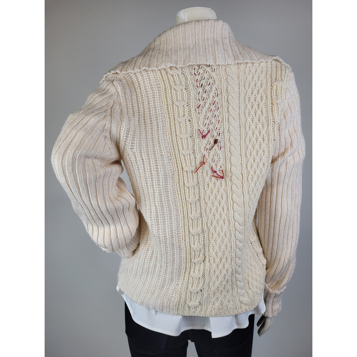 Anthropologie Rosie Neira Cream Cable Knit Cardigan Sweater Women's Sz XL NWT