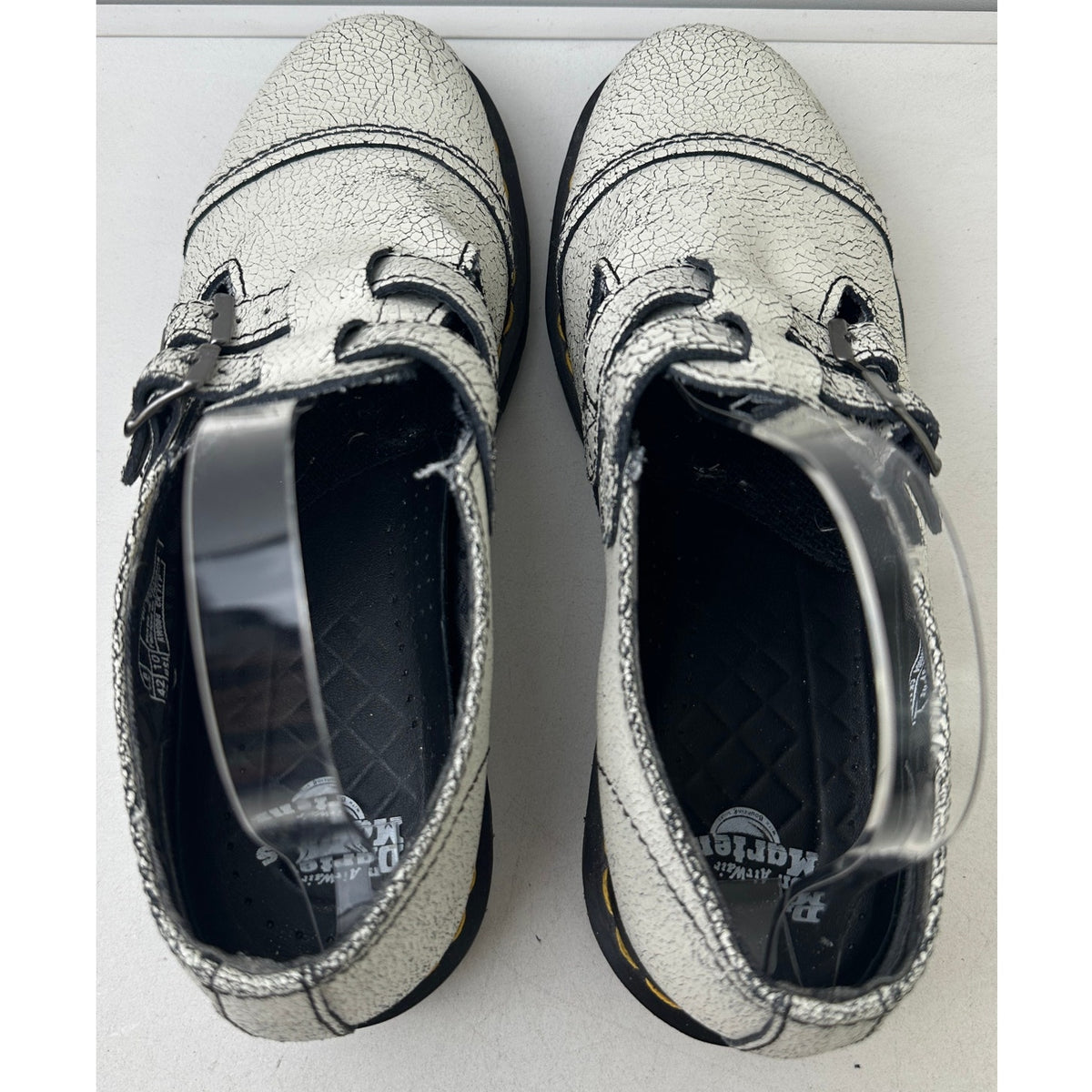 Dr. Martens Susy White Cracked Leather Double Strap Mary Jane Loafers Women's Sz 10