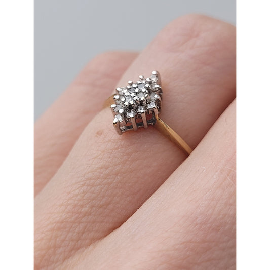 10K Yellow Gold & Diamond Cluster Engagement Ring Sz 5