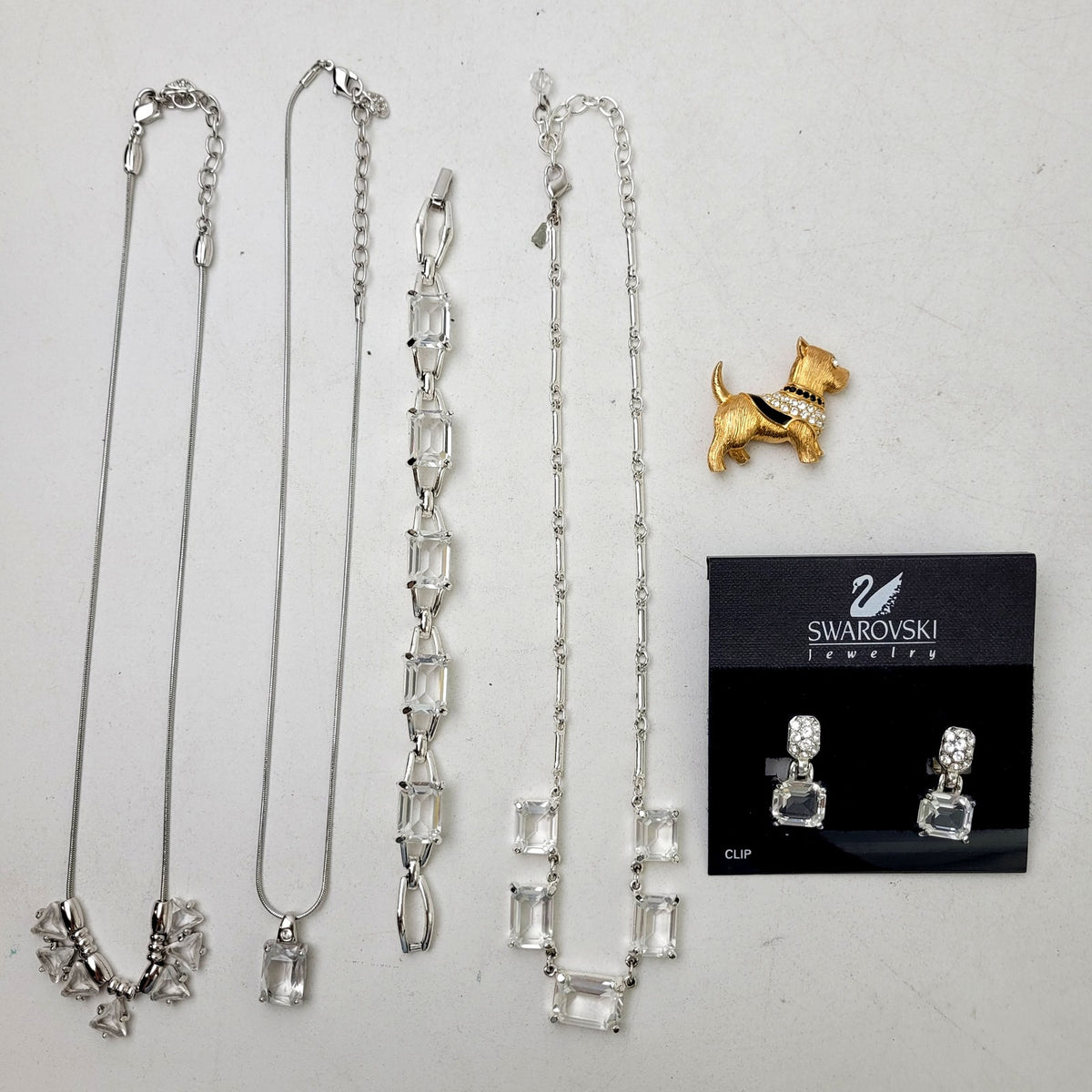 Vintage Swarovski Emerald Cut Crystal Necklace, Bracelet, Earring, Pin Set of 6