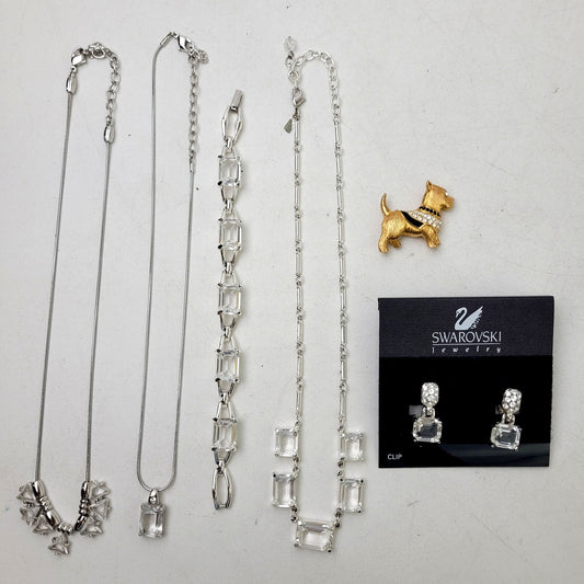 Vintage Swarovski Emerald Cut Crystal Necklace, Bracelet, Earring, Pin Set of 6