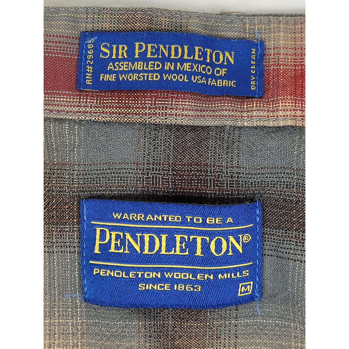 Vintage Sir Pendleton 100% Wool Long-Sleeve Button-Down Red Grey Men's Sz M