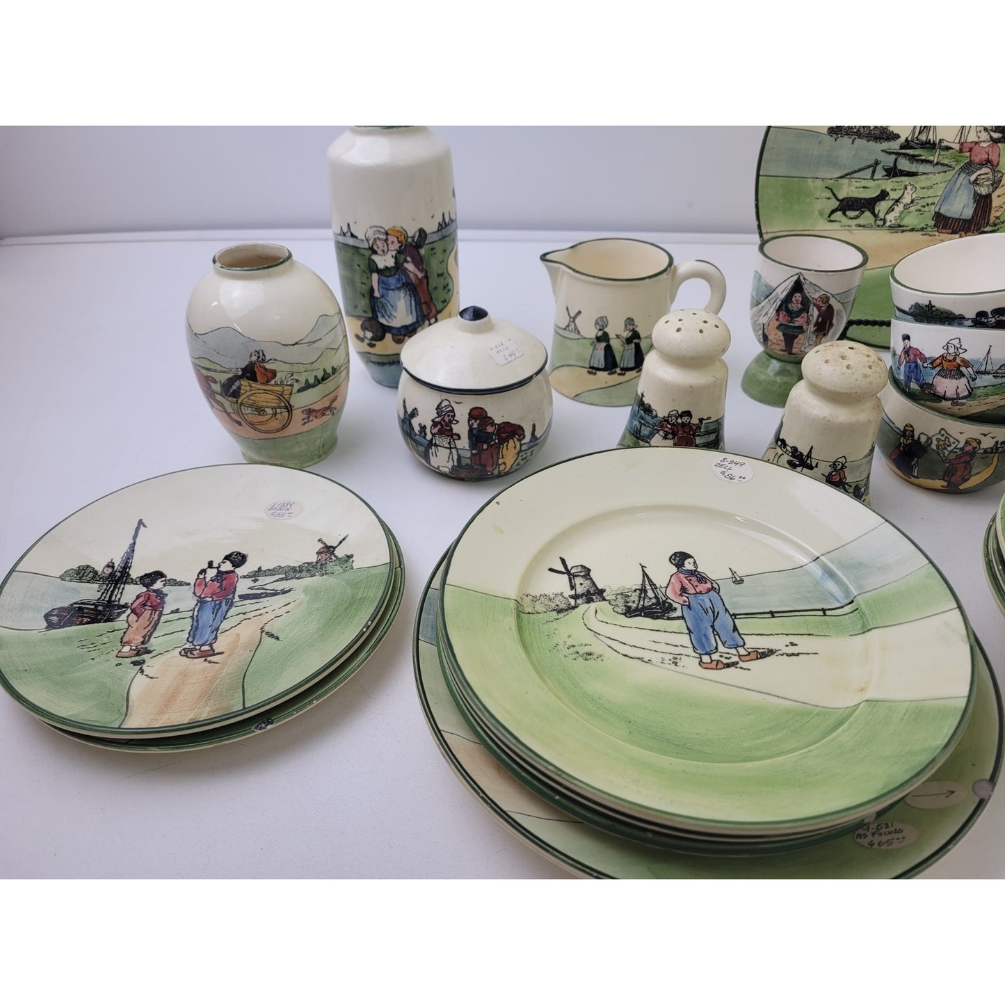 Antique G.S. Zell Baden & Haag Pottery Dutch Scenes Hand Painted Lot of 25