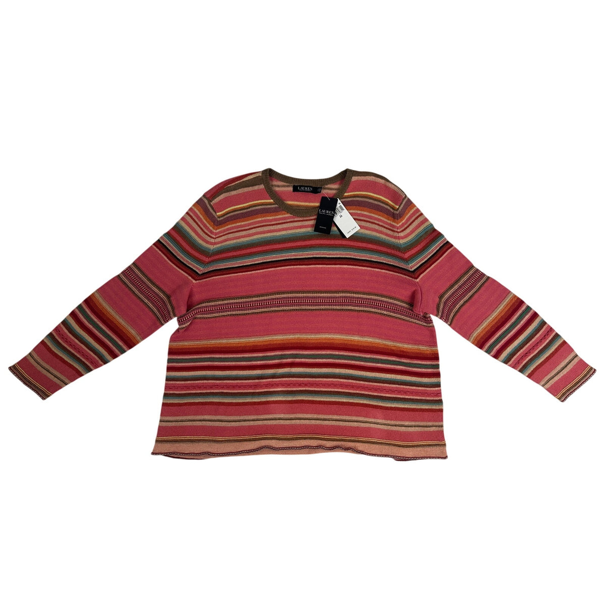 Ralph Lauren Multi-Color Striped Knit Crewneck Sweater Women's Sz 2X NWT