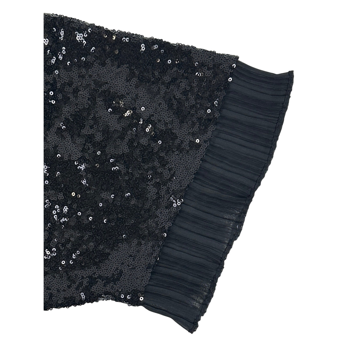 Anthropologie Black Sequined Short Sleeve Top with Pleated Trim Women's Sz XL