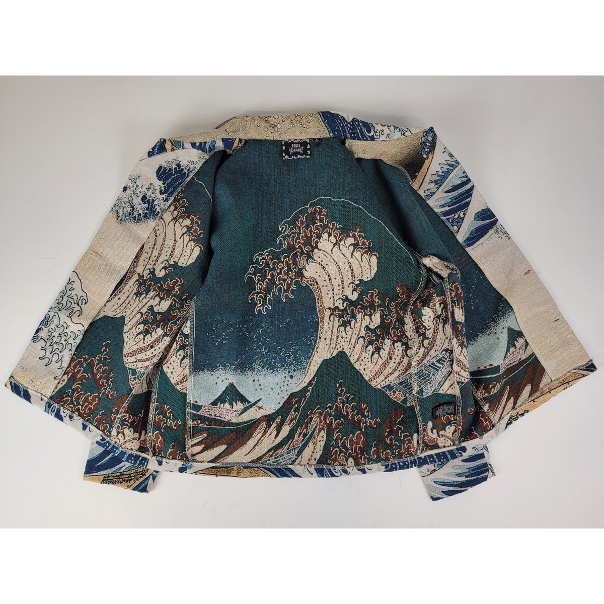 Rebel Vengeance Tapestry Button-Up Jacket The Great Wave of Kanagawa Men's Sz L