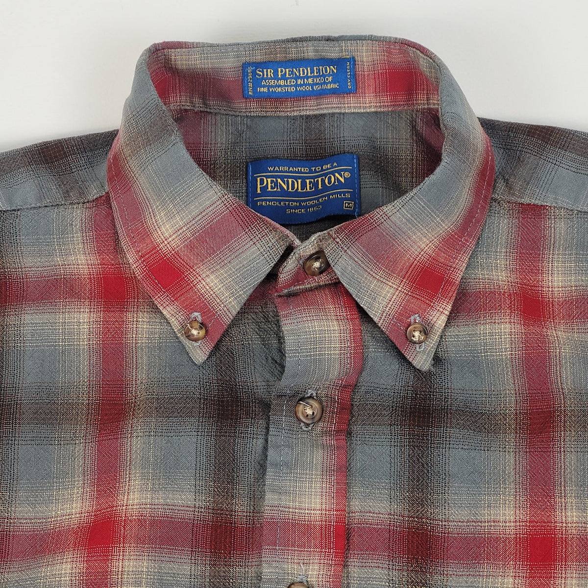 Vintage Sir Pendleton 100% Wool Long-Sleeve Button-Down Red Grey Men's Sz M
