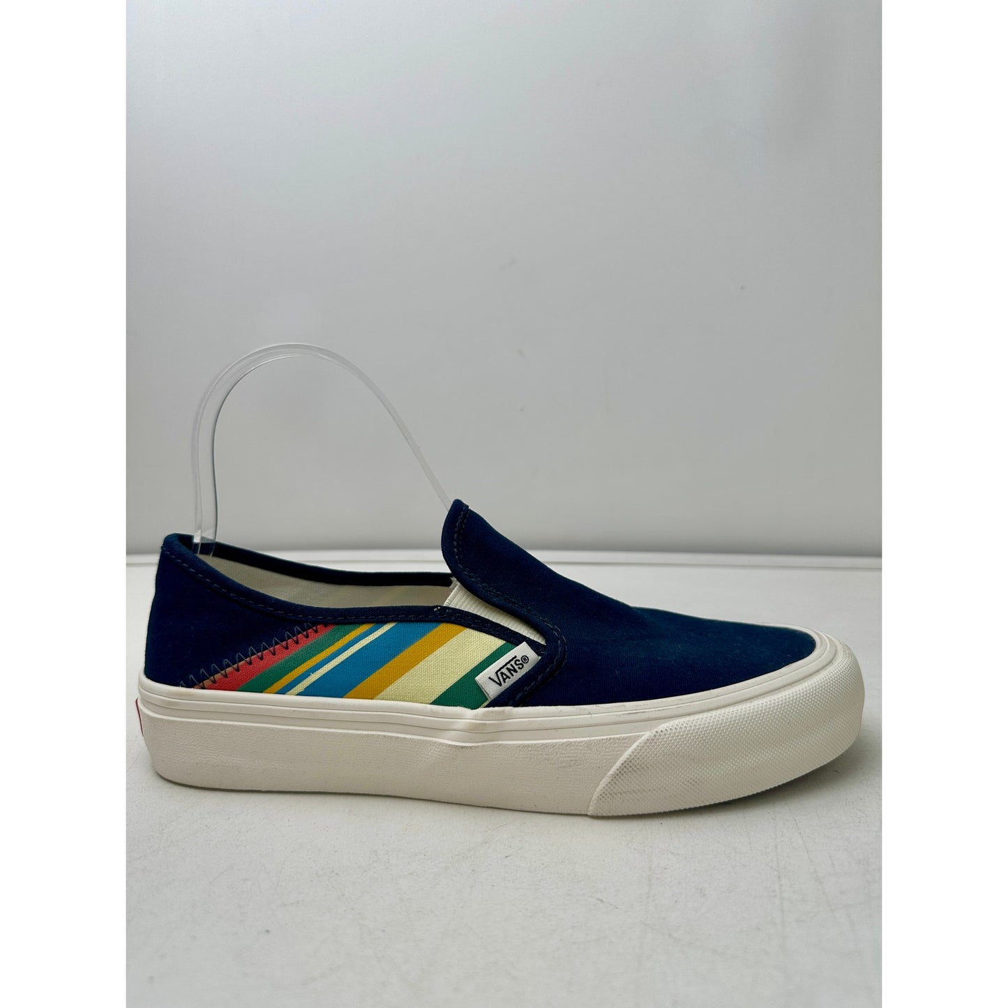 NEW Vans Slip-On SF "Retro Stripes" Dress Blues Canvas Sneakers W 8 / M 6.5