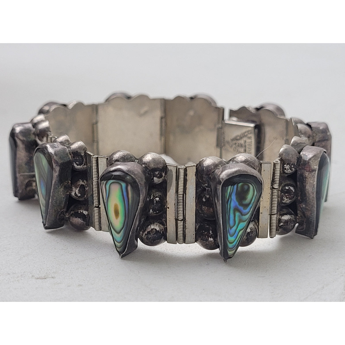 Vintage Sterling Silver & Teardrop Shaped Abalone Bracelet Made in Mexico