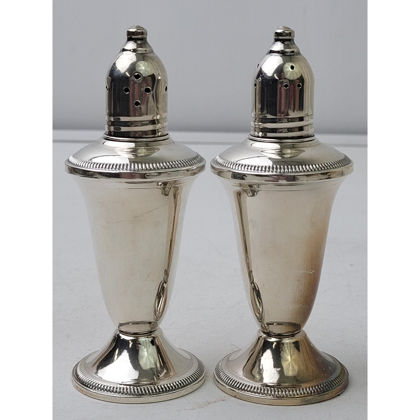 Vintage Sterling Silver Weighted Salt & Pepper Shakers Glass Lined 4 1/2" Tall