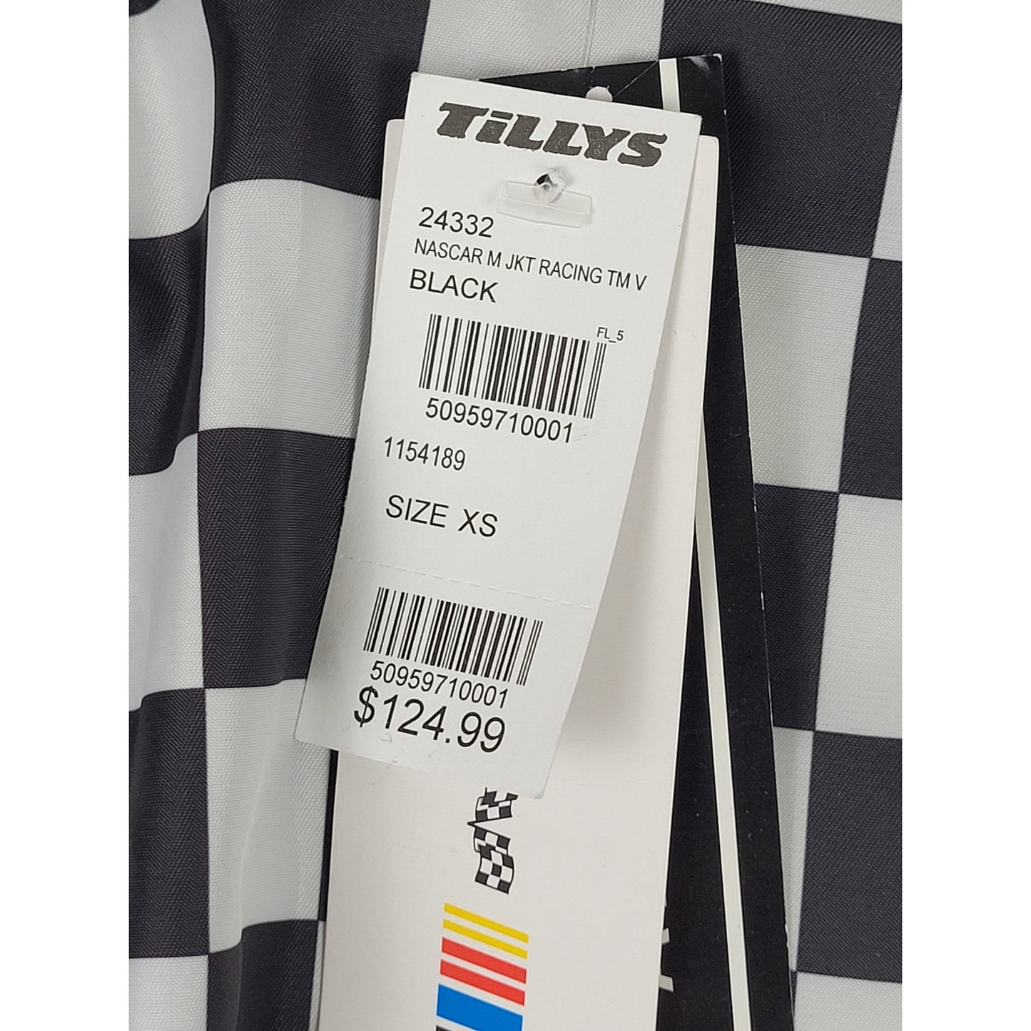 Tillys NASCAR Racing Since '48 Varsity Jacket Black & White Faux Leather Sz XS