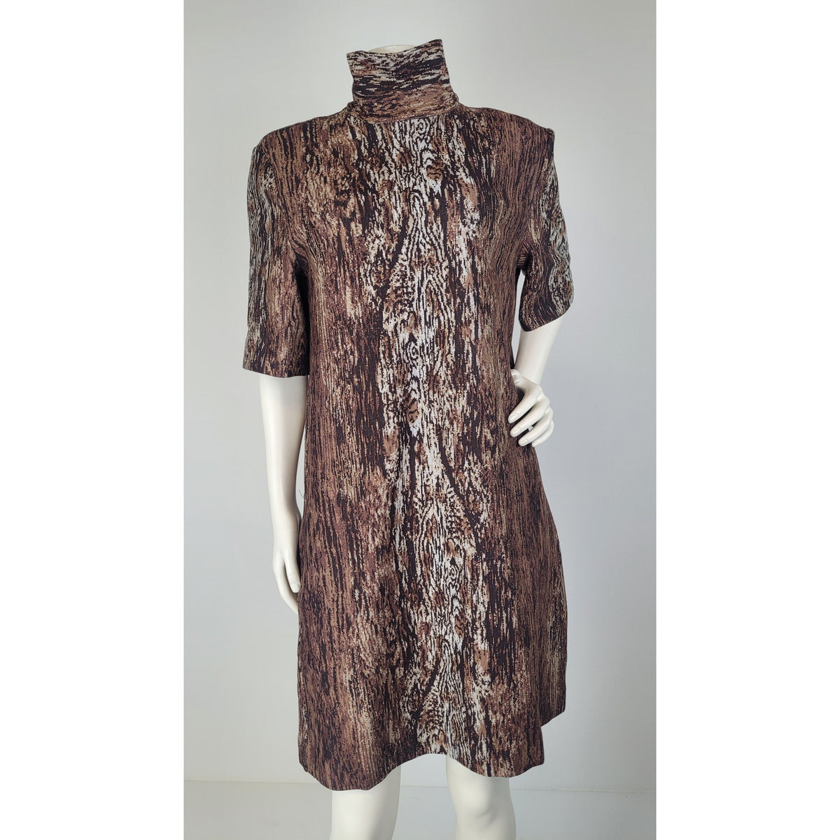 Rosetta Getty Woodgrain Turtleneck Shift Dress Brown Sz L NWT MSRP: $890