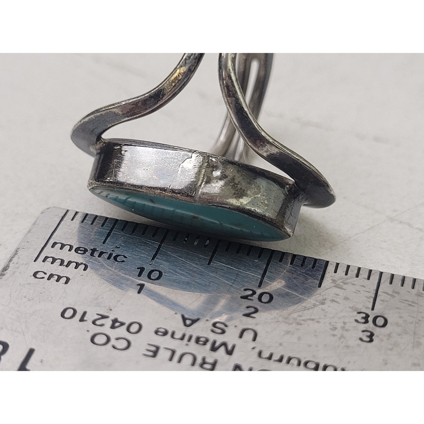 Vintage Mexican Sterling Silver Turquoise Open Frame Split Shank Ring Sz 6.5