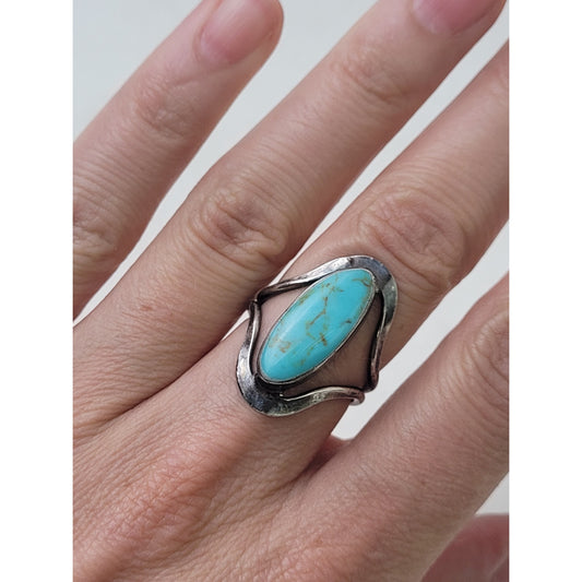 Vintage Mexican Sterling Silver Turquoise Open Frame Split Shank Ring Sz 6.5