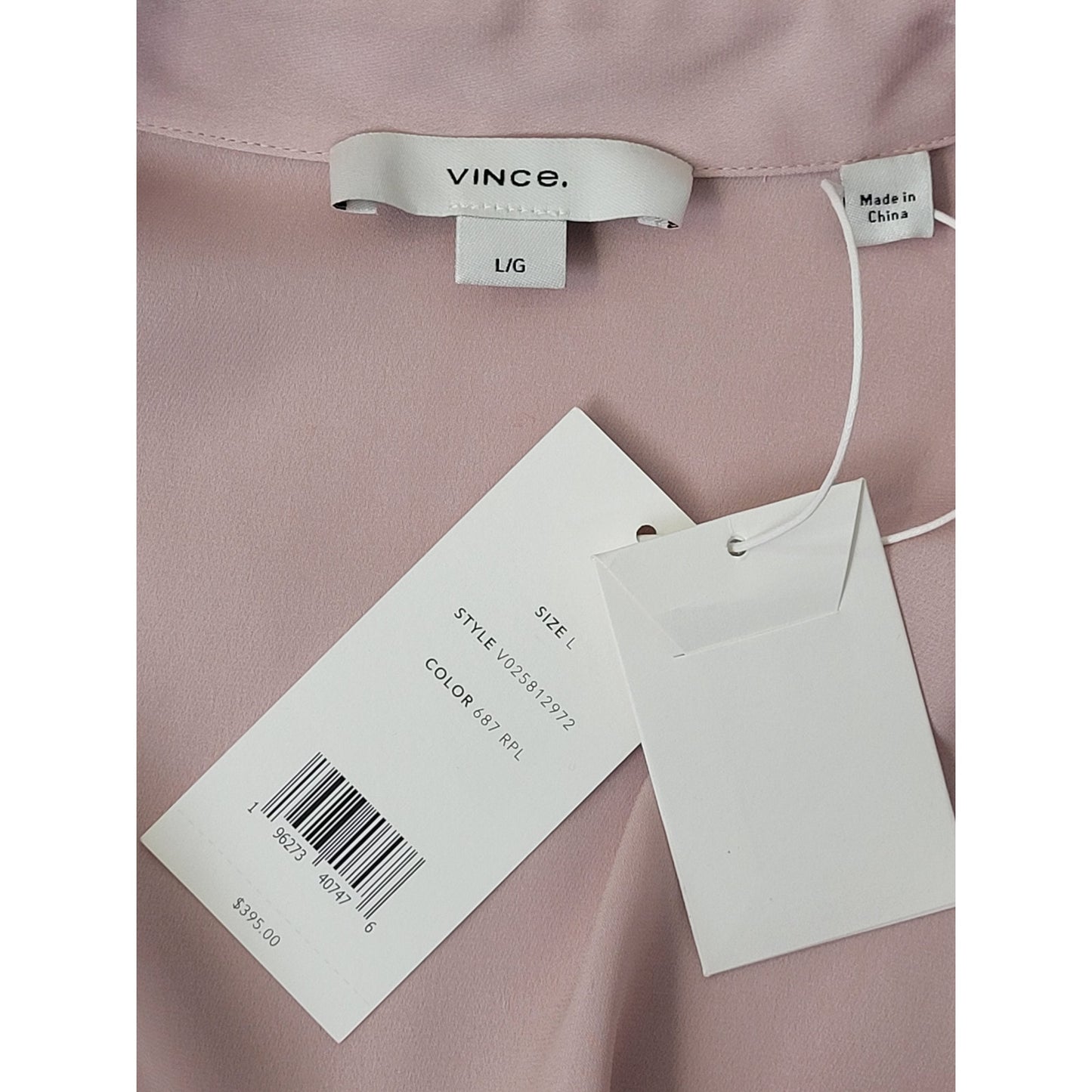 VINCE Soft Pink Silk Collared Blouse Women's Sz L MSRP: $395 NWT