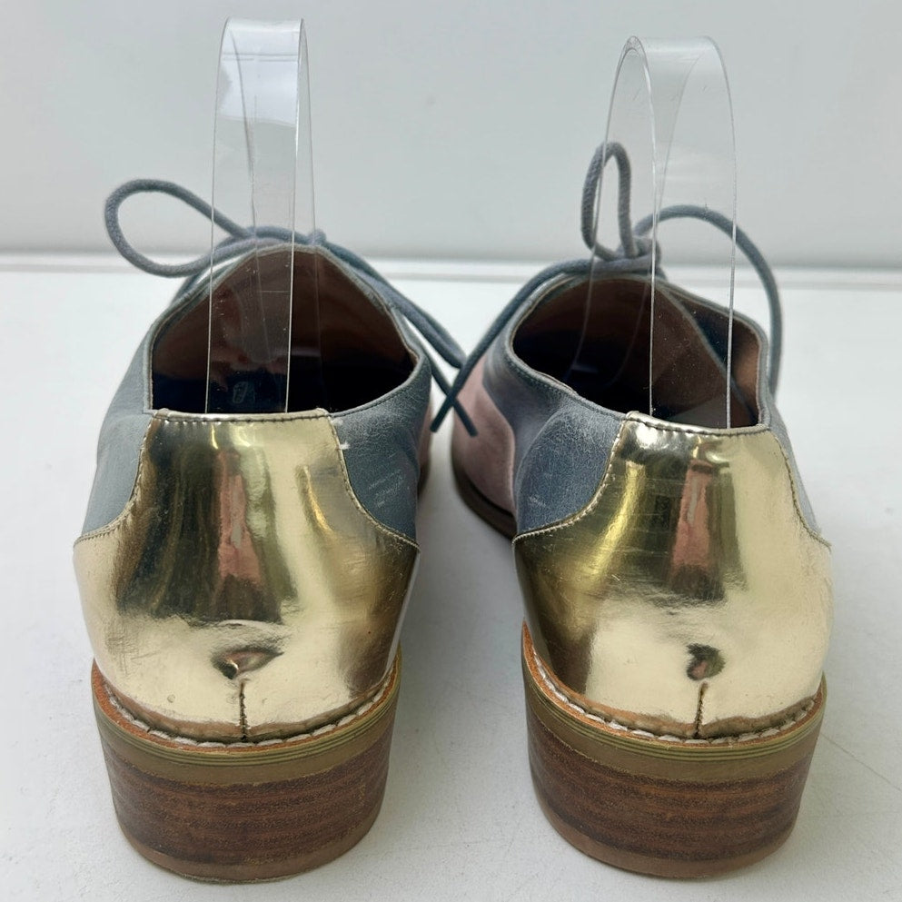 Tri-Color Leather Metallic Cap Toe Oxford Shoes Women's Sz 9
