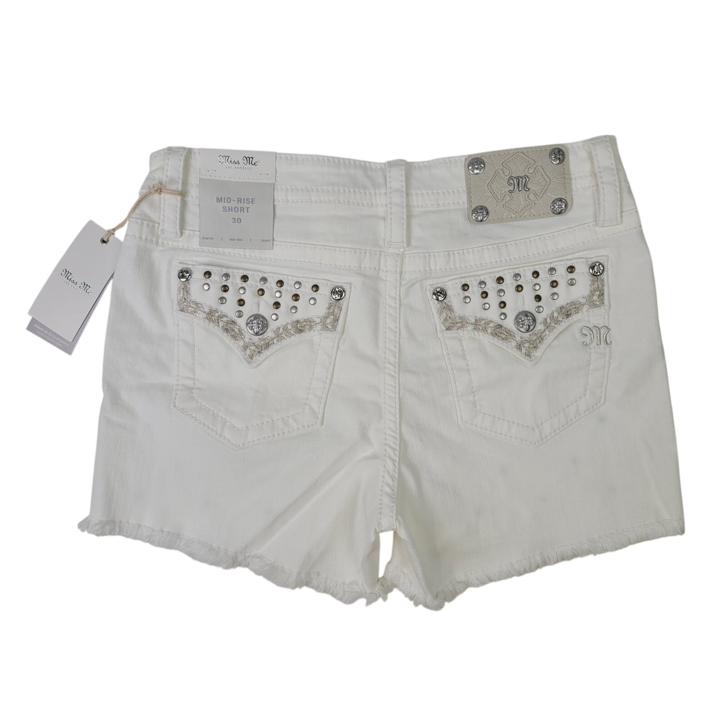 Miss Me Elara Studded Shorts White Denim Mid-Rise Women's Sz 30 NWT