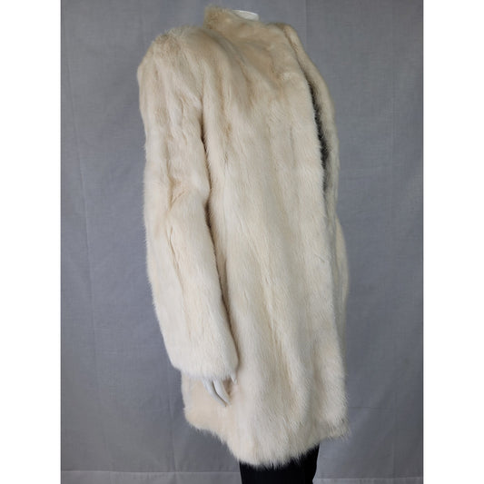 VTG 70s Ivory Mink Coat Open Front Mid-Length Women's Sz S/M