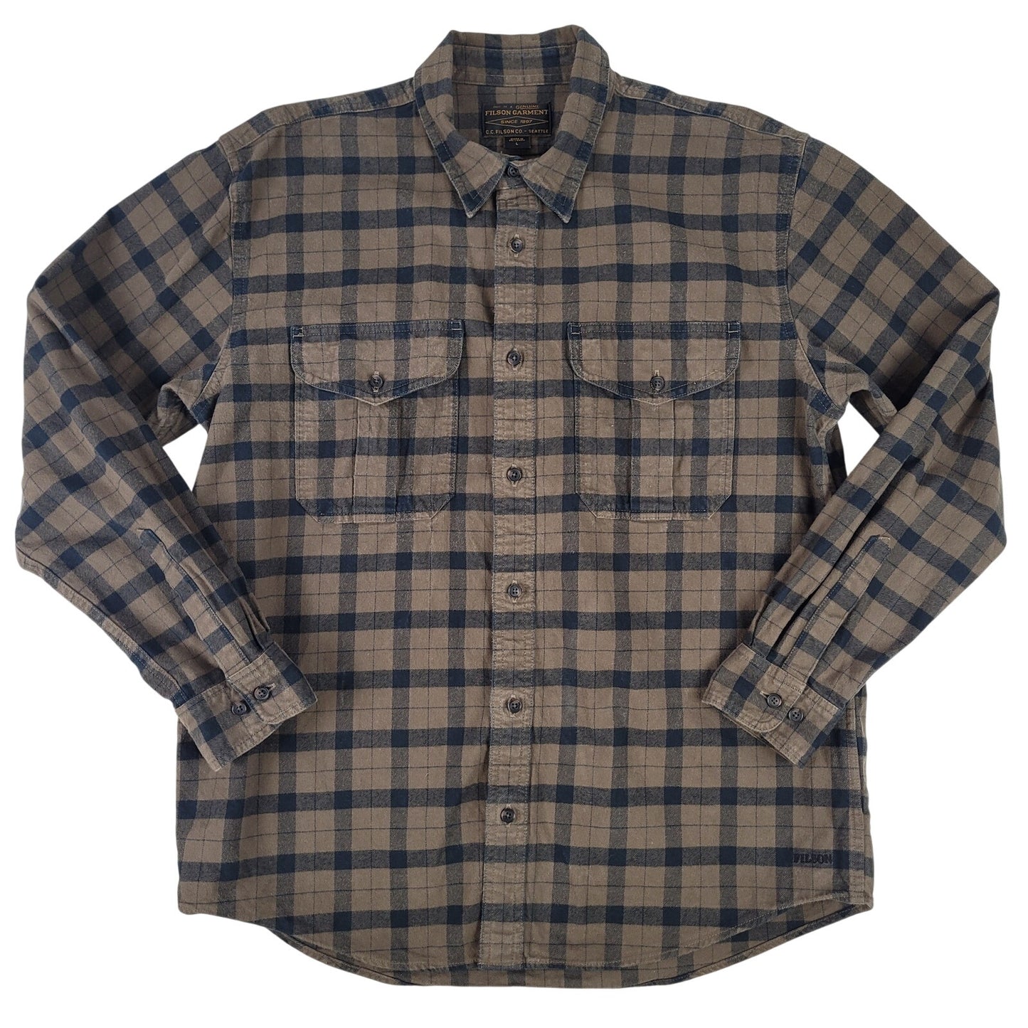 Filson Alaskan Guide Flannel Shirt Brown & Black Plaid | Men's Sz L