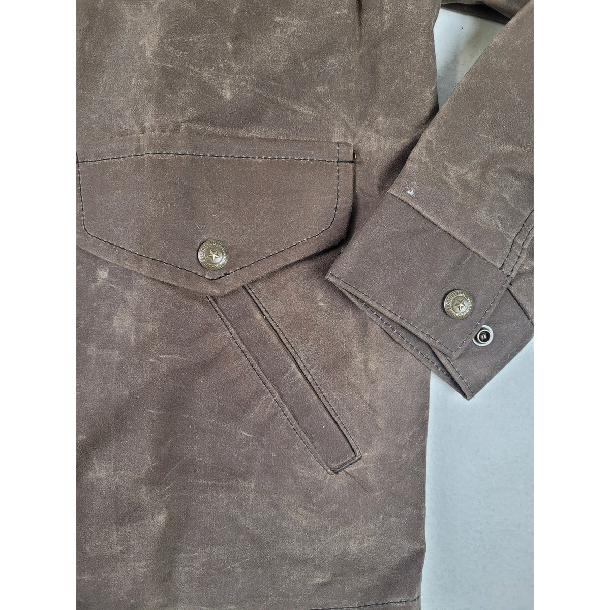 Schaefer Outfitter Western Jacket Brown Waxed Canvas Leather Collar Men's Sz S