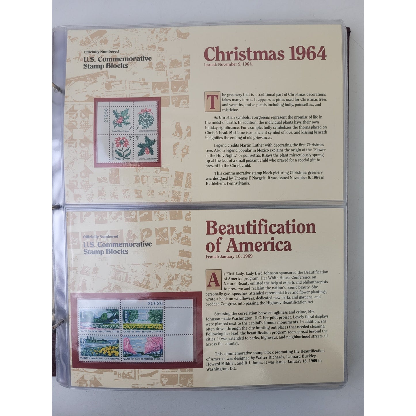Vintage 1964-1987 Officially-Numbered U.S. Commemorative Stamp Blocks Album
