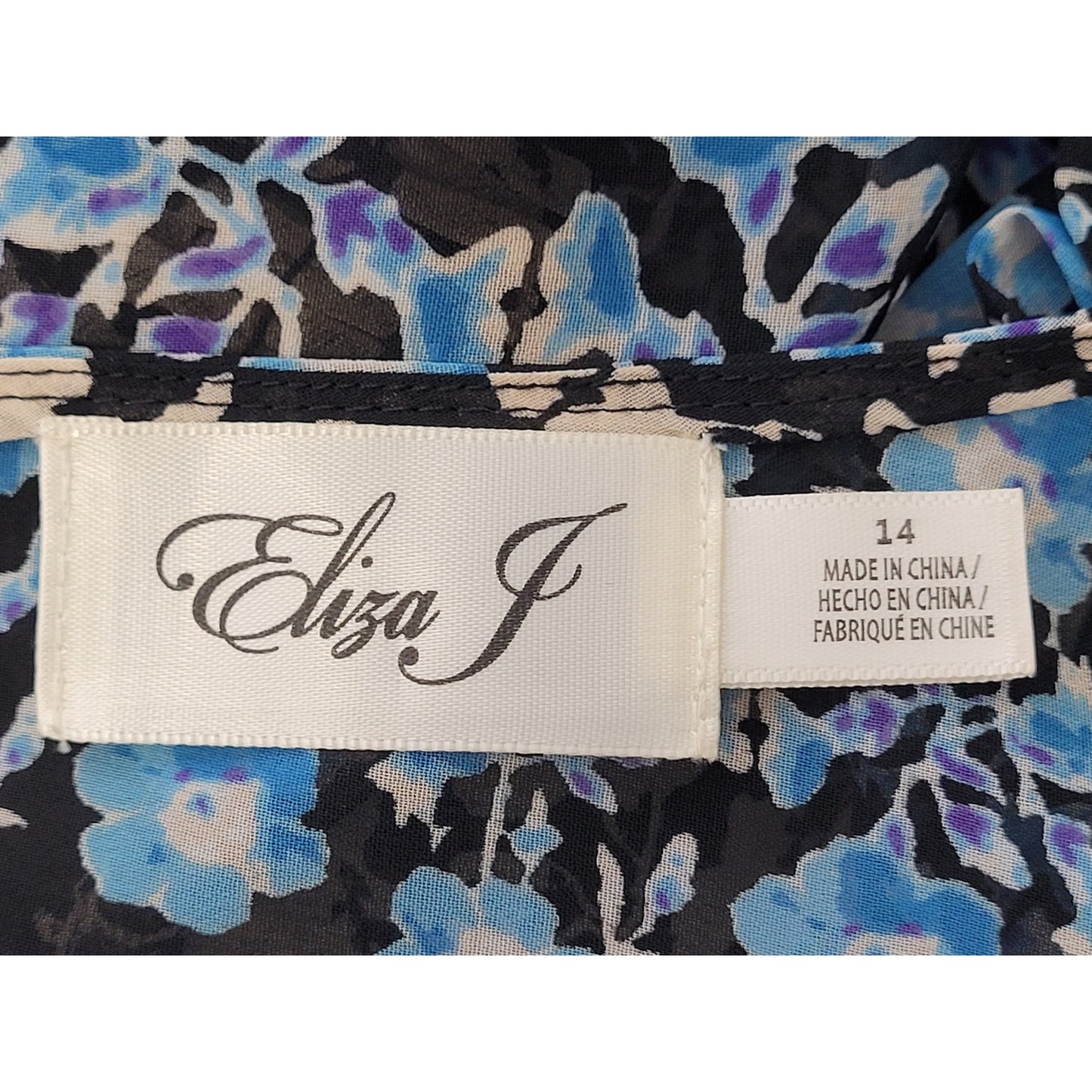 Eliza J Patterned Blue Beige Maxi Dress w Cold-Shoulder Detailing Women's Sz 14