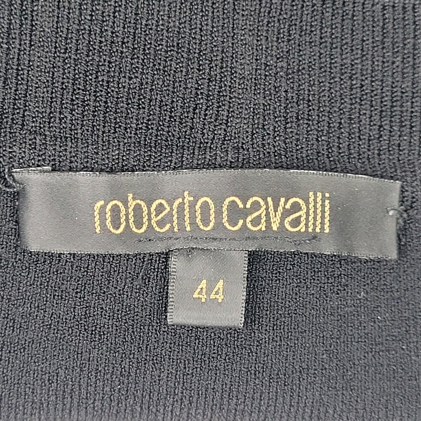 Roberto Cavalli Black Low Back Fitted Knit Top Ft. Leopard Silk Tie Back Sz S/M