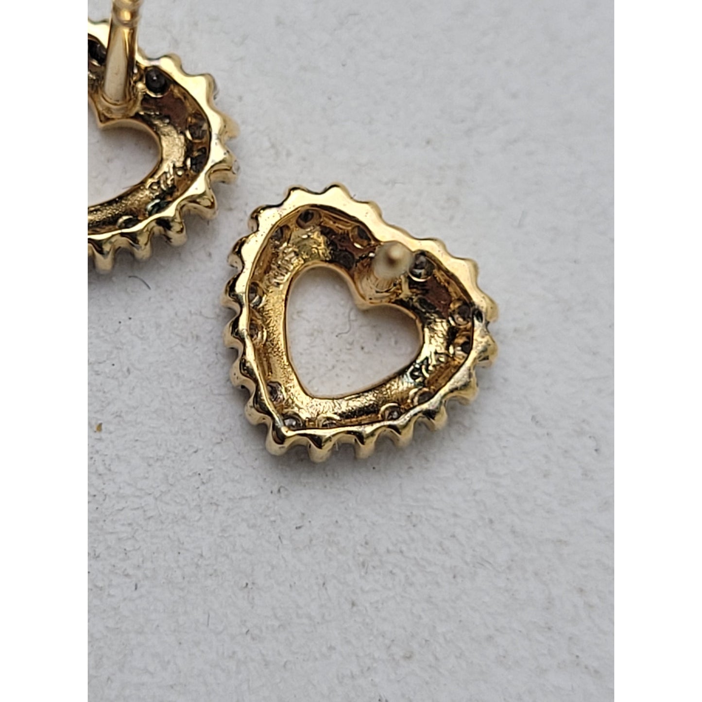 925 Sterling Silver Gold-Tone Heart Earrings Studs w Authentic Diamonds