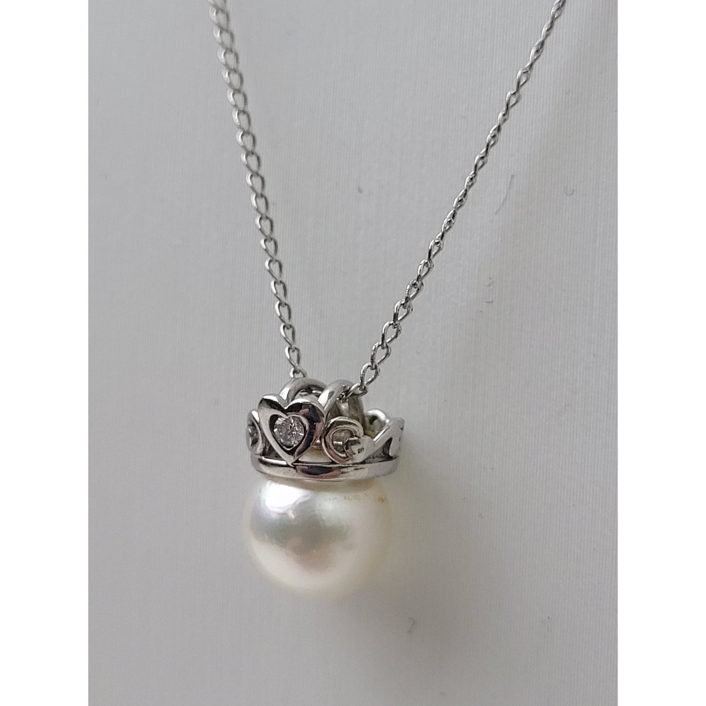 14K White Gold Pearl & Diamond Charm Pendant on 14K White Gold 16" Chain