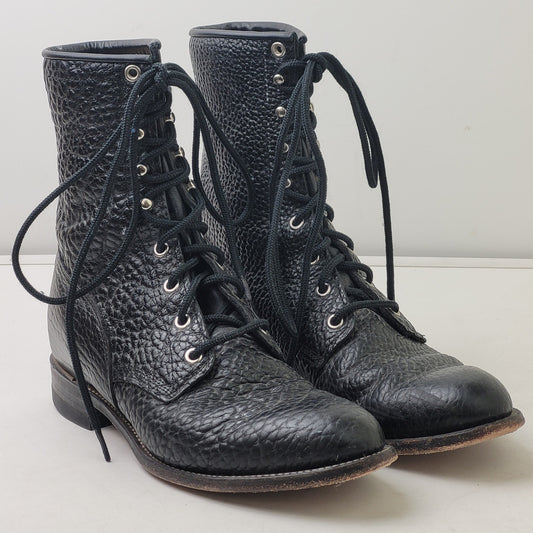 Justin L522 Bullhide Western Lacer Boots Mens Sz 8.5 D Pebbled Black Leather