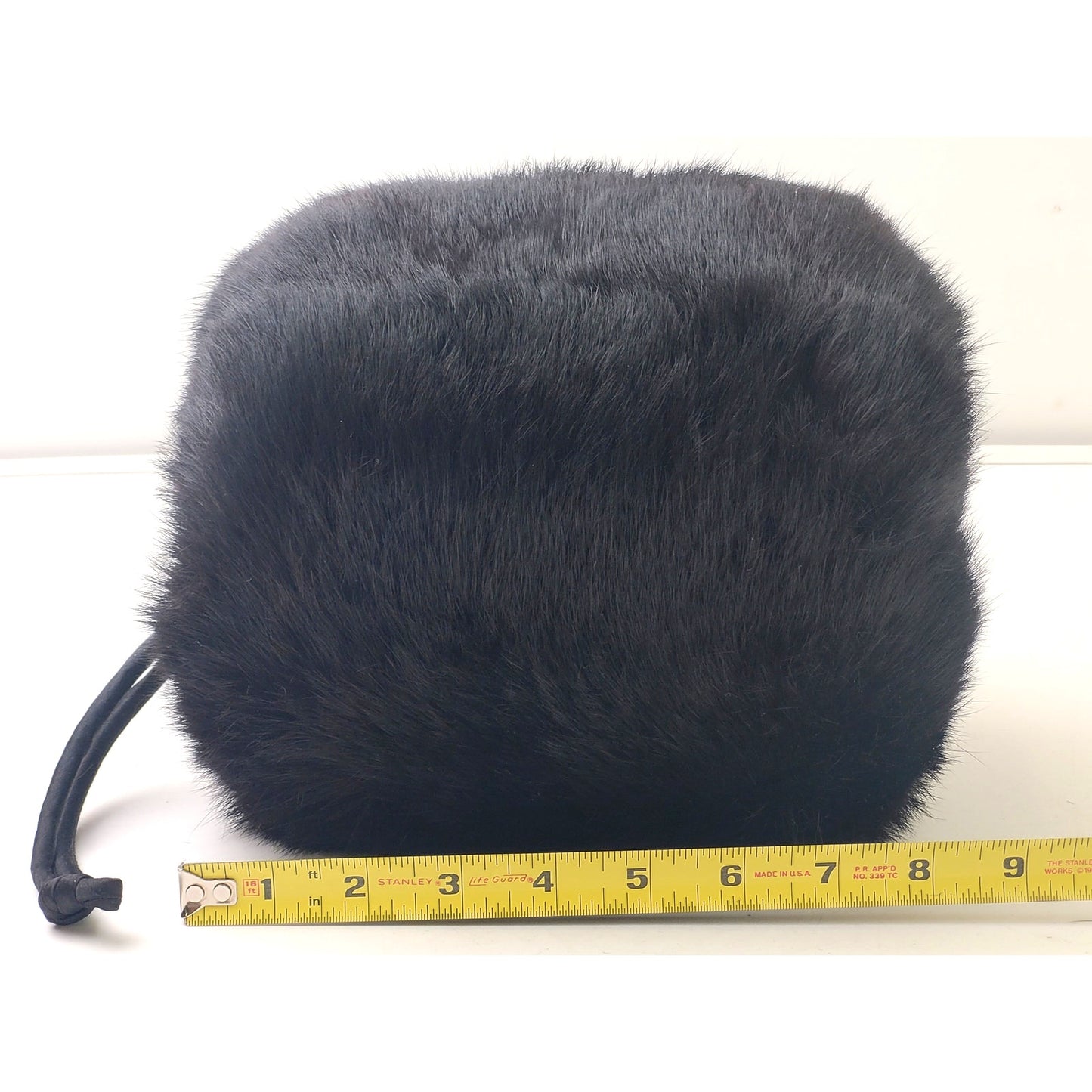 Vintage Black Fur Muff Handwarmer Lined w Wrist Strap
