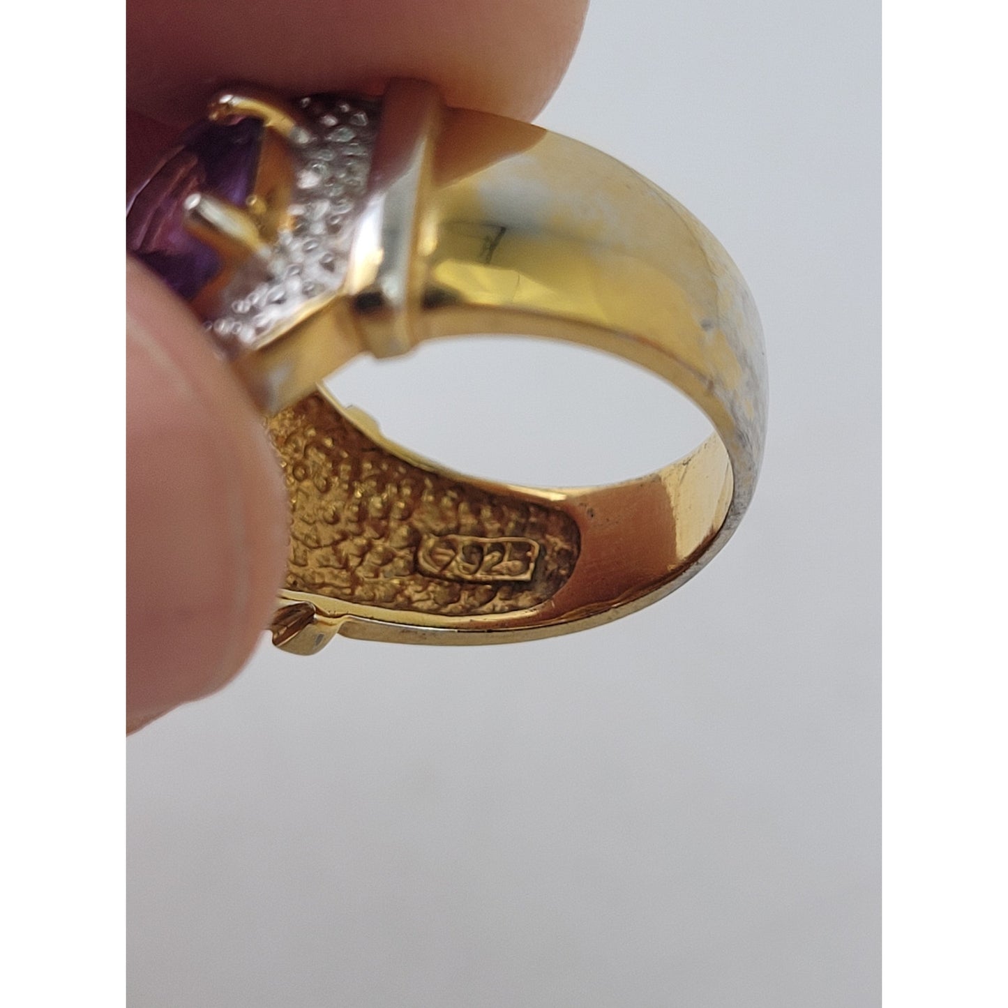 925 Sterling Silver 3-Stone Amethyst Cocktail Statement Ring Sz 4.75