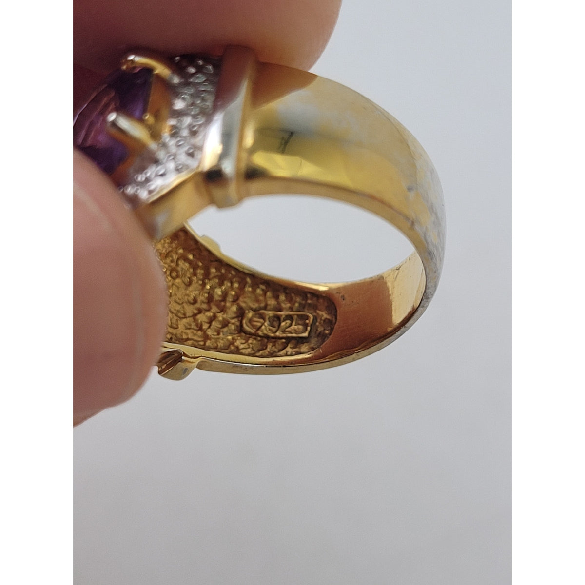 925 Sterling Silver 3-Stone Amethyst Cocktail Statement Ring Sz 4.75