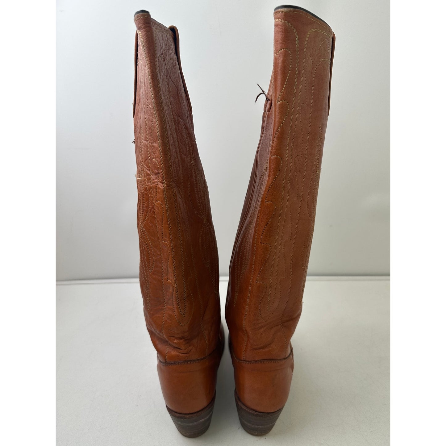 Vintage Frye Campus Cognac Leather Tall Western Boots Women's Sz 7.5