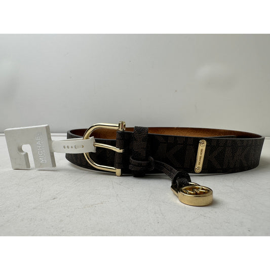 Michael Kors Signature Monogram Brown Belt W/ Gold Hardware Women's Sz L NWT